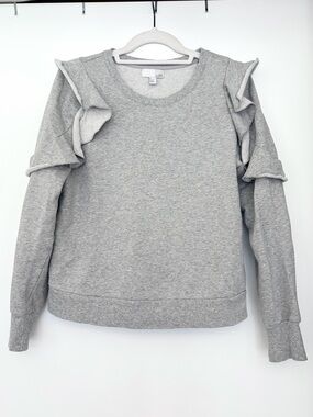 14th & Union Ruffle Shoulder Sweatshirt Gray Pullover Size S